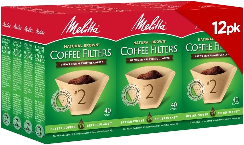 Melitta #2 Cone Coffee Filters, Natural Brown, 40 Count (Pack of 12)
