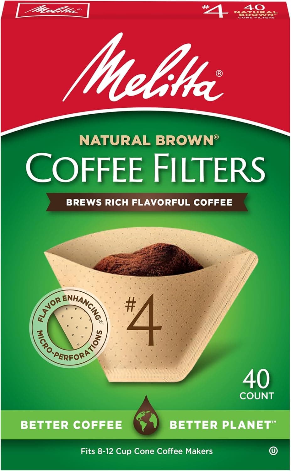 Melitta #4 Cone Coffee Filters, Unbleached Natural Brown, 40 Count