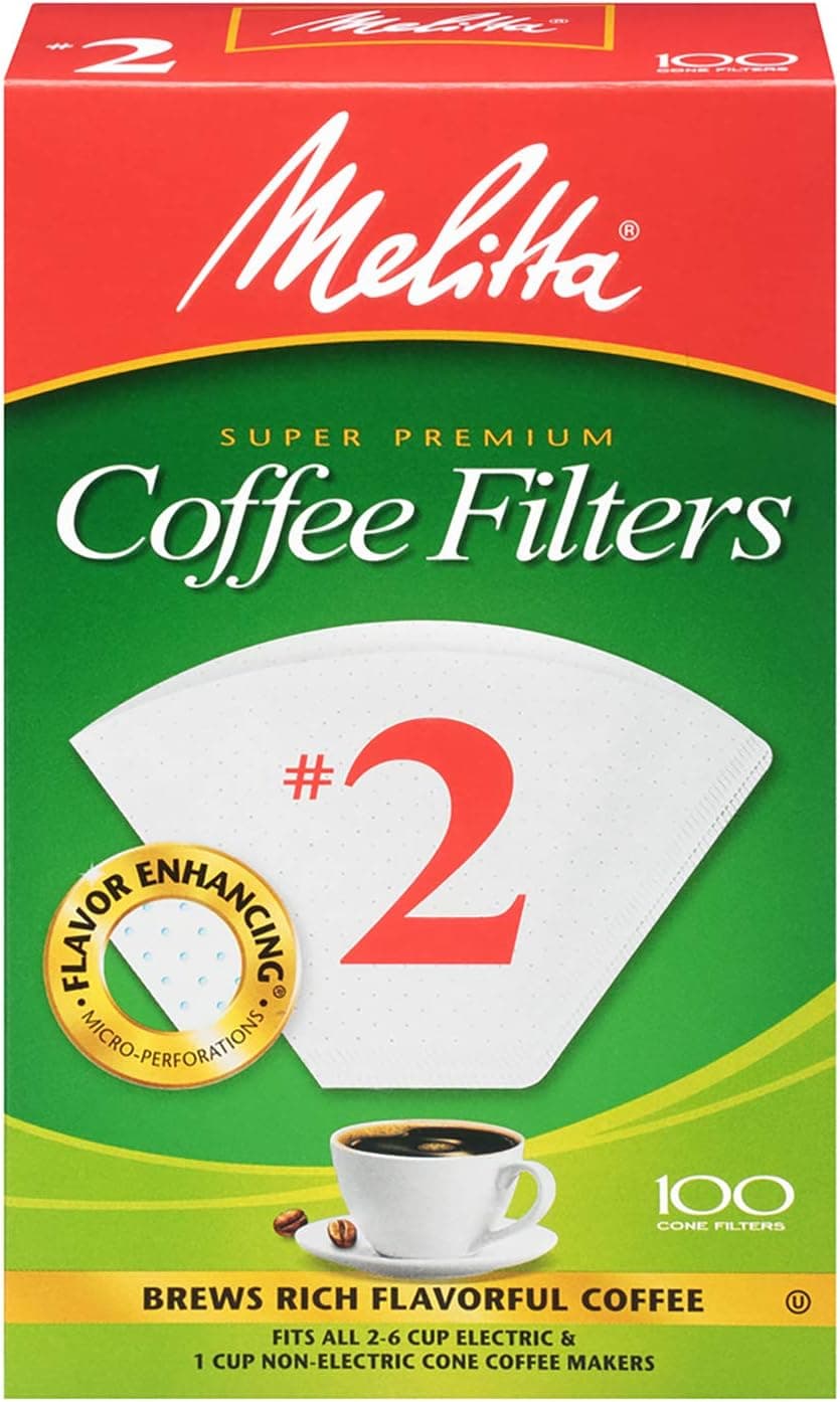 Melitta #2 Cone Coffee Filters, White, 100 Count (Pack of 6)