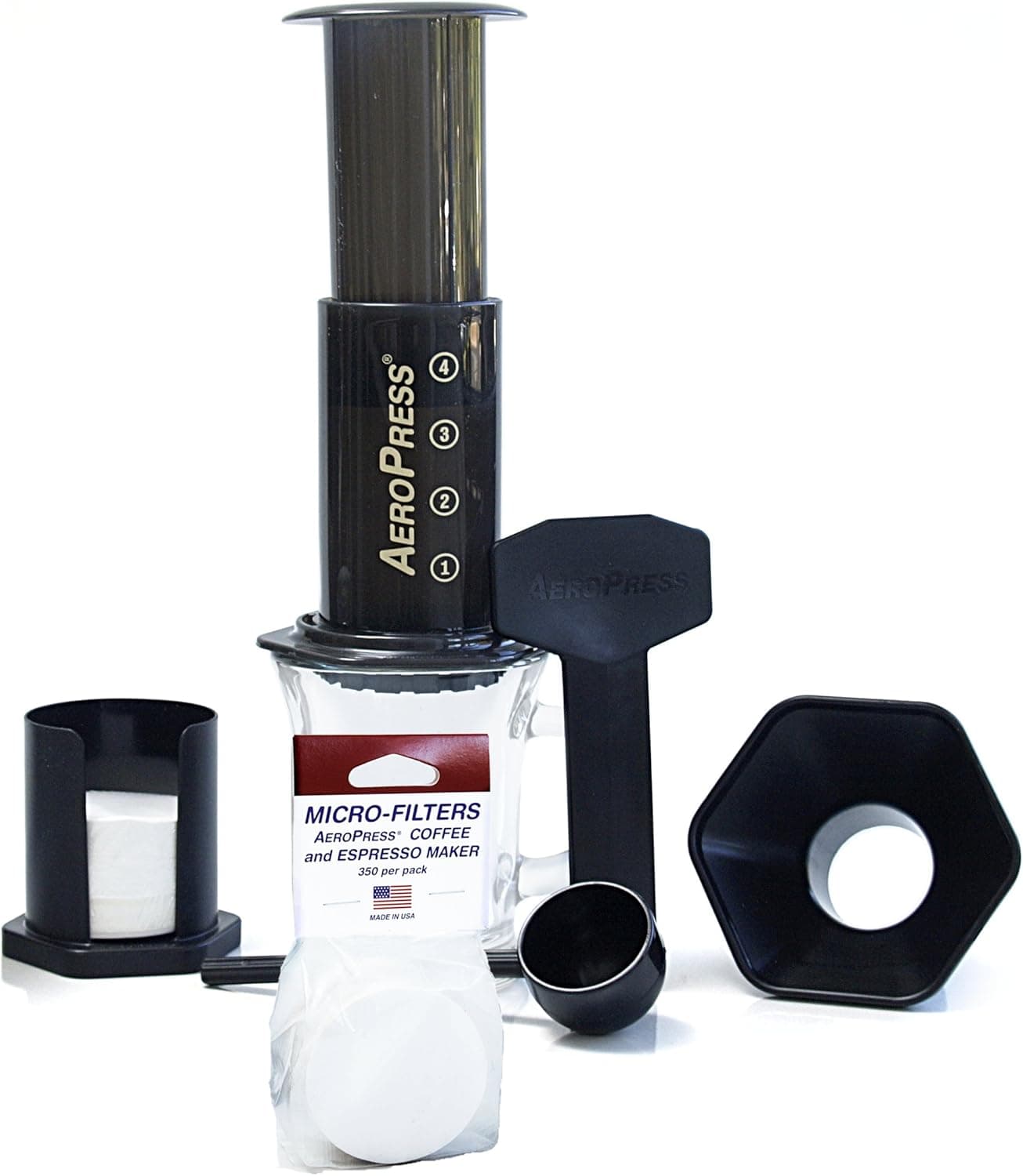 AeroPress Coffee and Espresso Maker Pack with 350 Additional Filters, Gray
