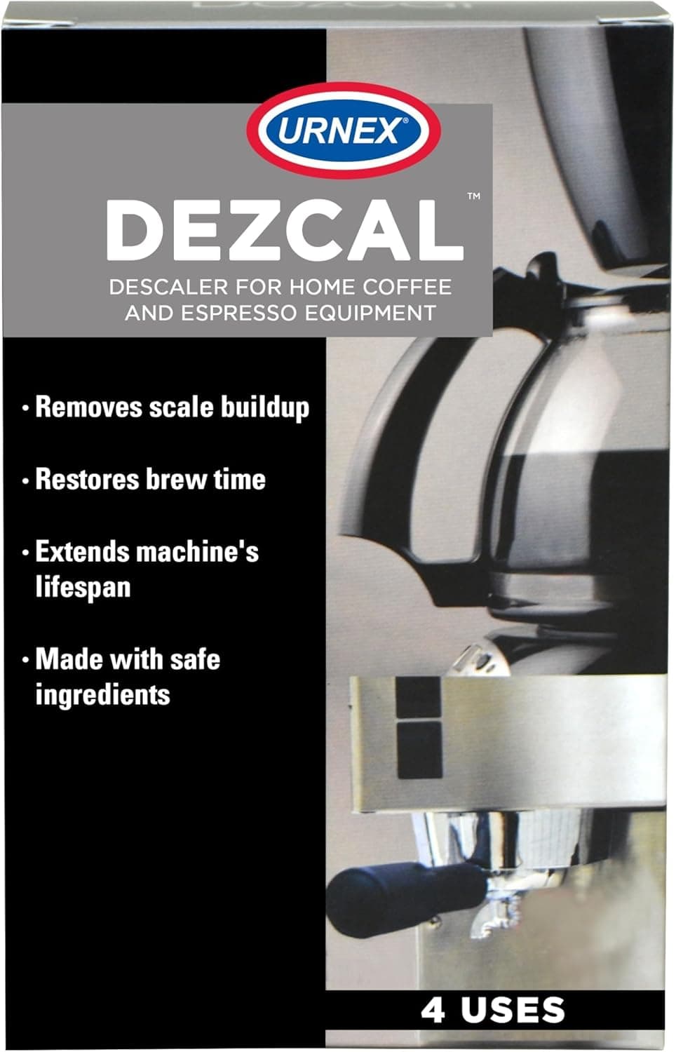 Urnex Dezcal Descaling Powder Solution, 4 Uses, Activated Scale Remover