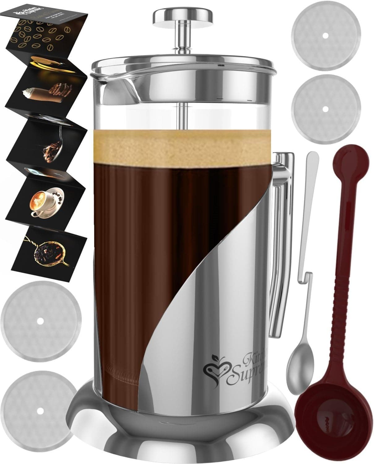 French Press Coffee Maker, 34oz 8 Cup, Encapsulated Lid Stainless 304