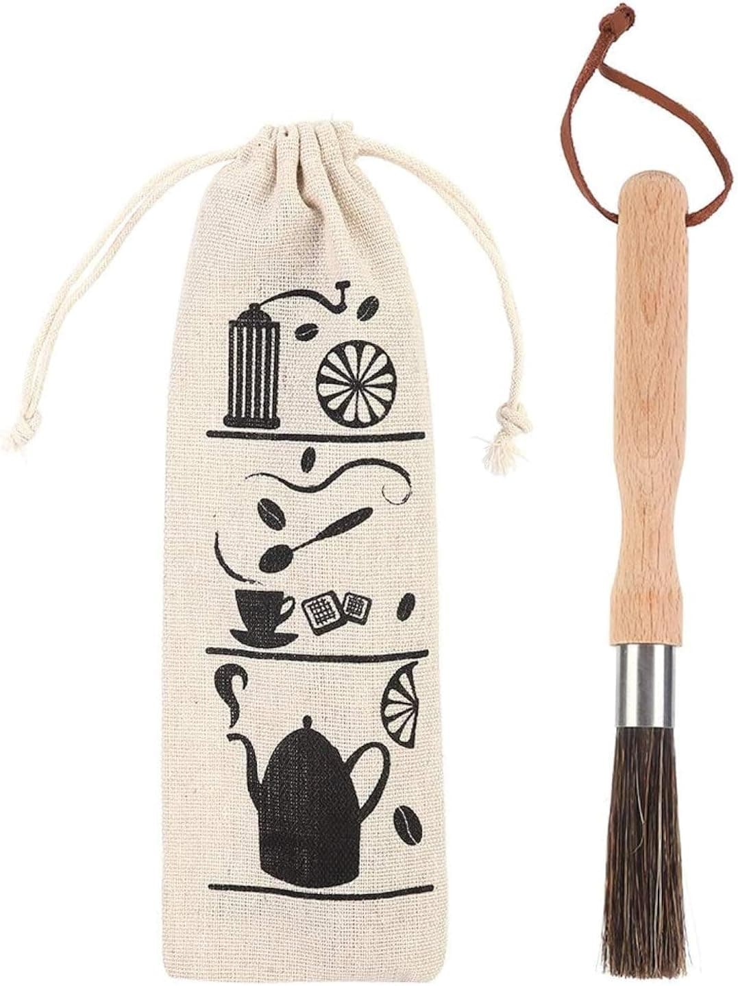 Coffee Grinder Cleaning Brush, Heavy Wood Handle & Natural Bristles Wood Dusting Espresso Brush Accessories