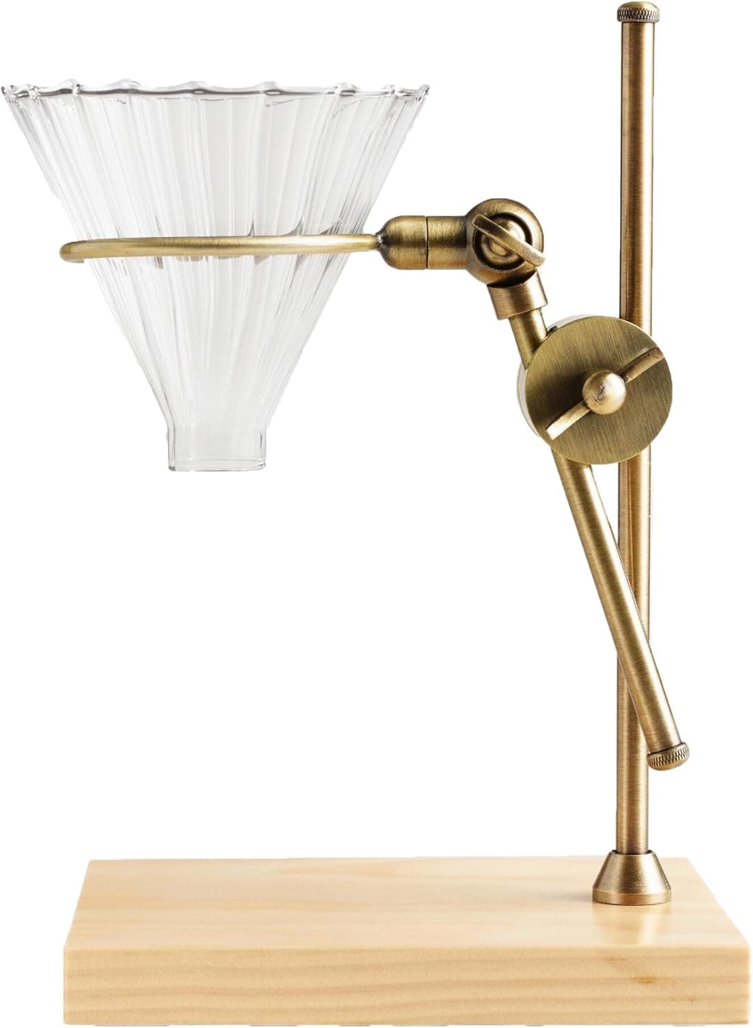 Brass Pour Over Coffee Dripper with Wood Base Stand
