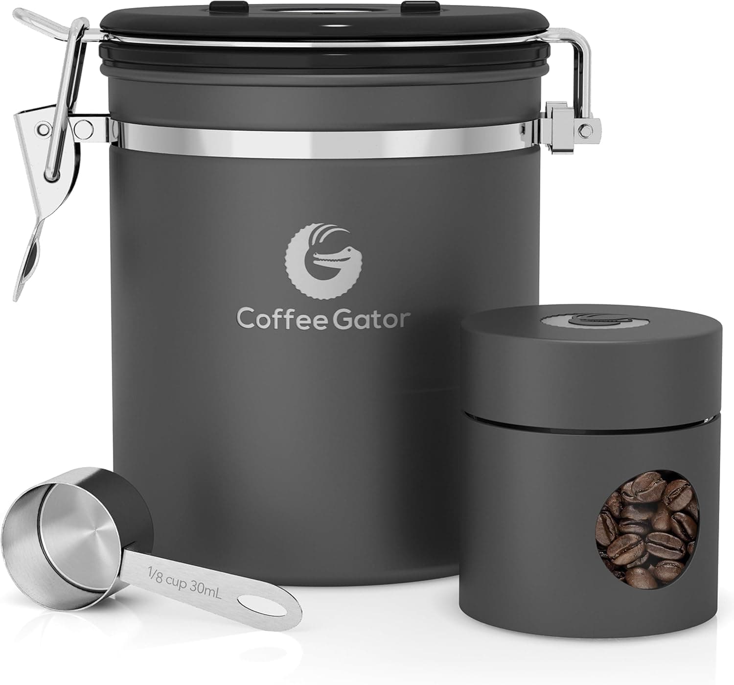 Coffee Gator Coffee Canister Airtight 16oz Stainless Steel with Date Tracker