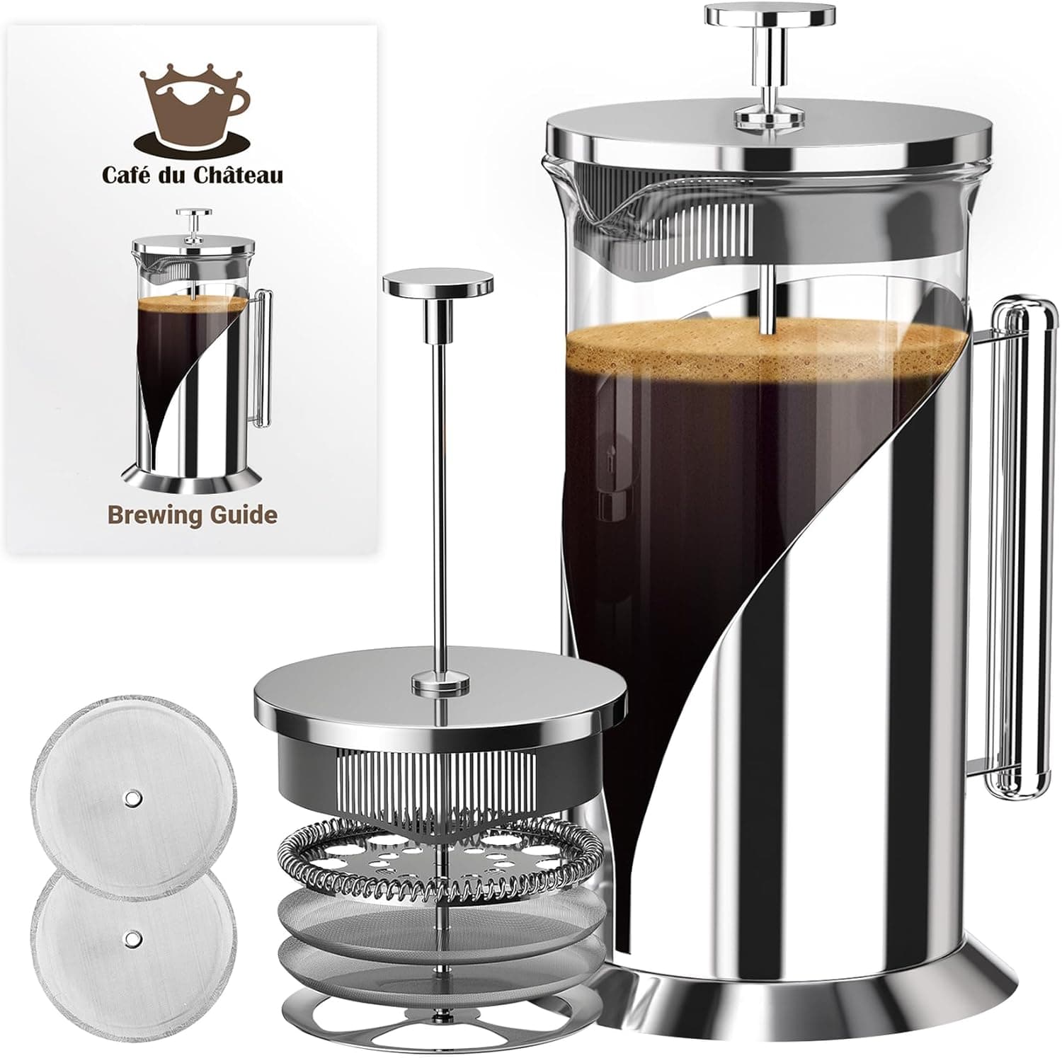 Cafe Du Chateau French Press Coffee Maker, 34oz Glass
