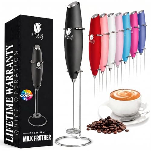 Bean Envy Milk Frother Handheld - Coffee Mixer Wand with Stand - Black | Battery Operated, Stainless Steel Whisk, 19000 RPM, Protein Powder Blender, Electric Stirrer, Mini Foamer