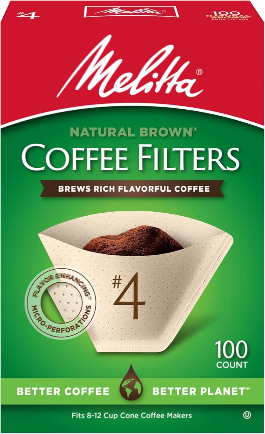 Melitta #4 Unbleached Premium Coffee Filters, Natural Brown, 100 Count
