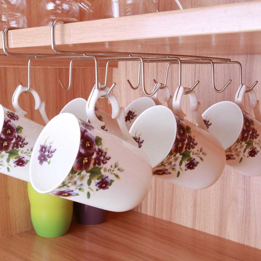 10 Hook Mug Holder Under Shelf, Mug Rack Hanger Coffee Cup Holder Drying Rack