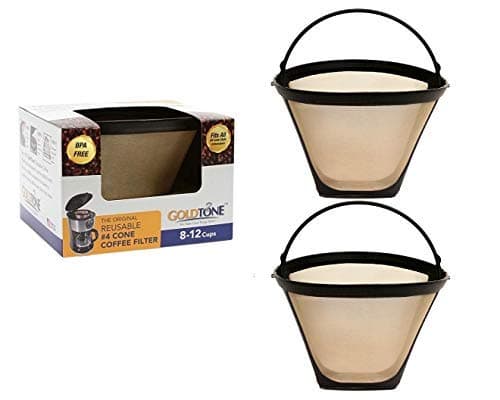 GoldTone Brand Reusable No.4 Cone Style Replacement Cuisinart Coffee Filter replaces your Permanent Coffee Filter for Cuisinart Machines and Brewers (2 Pack)