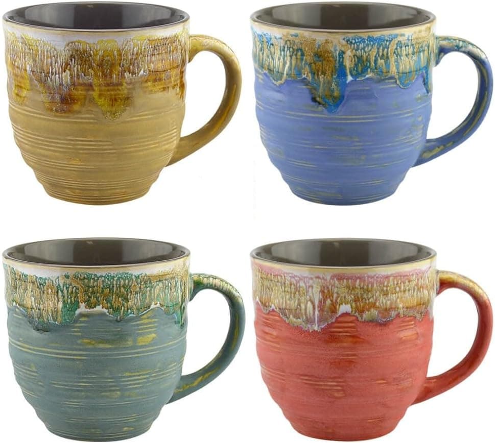 Unique Mugs Set of 4, Large 20 Ounce Glazed Ceramic Coffee Cups