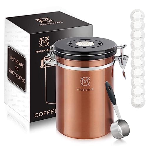 MAGICAFÉ Airtight Coffee Bean Container - Co2 Valve Coffee Bean Canister with Scoop for Ground Coffee Large Copper 21oz
