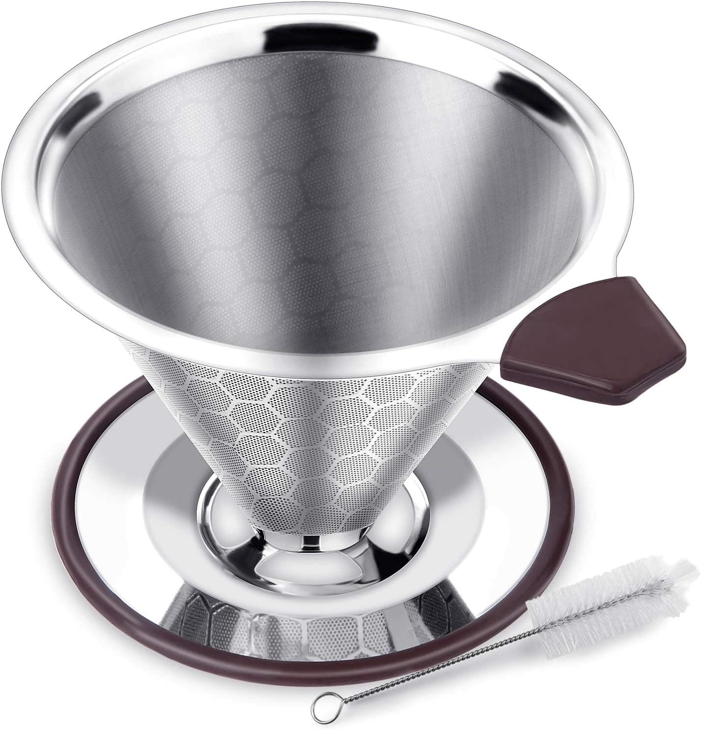 FOXAS Pour Over Coffee Filter Dripper, Reusable Stainless Steel Cone, 1-4 Cup