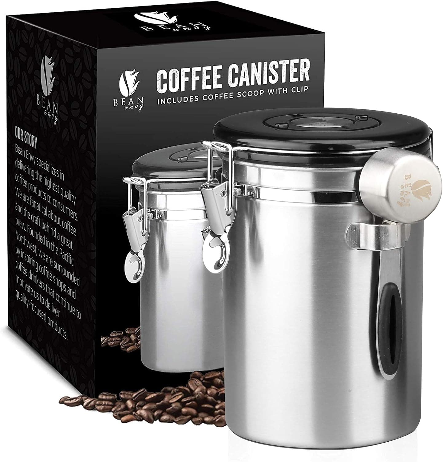Bean Envy Airtight Coffee Canister 22.5oz with Date Tracker and CO2 Valve
