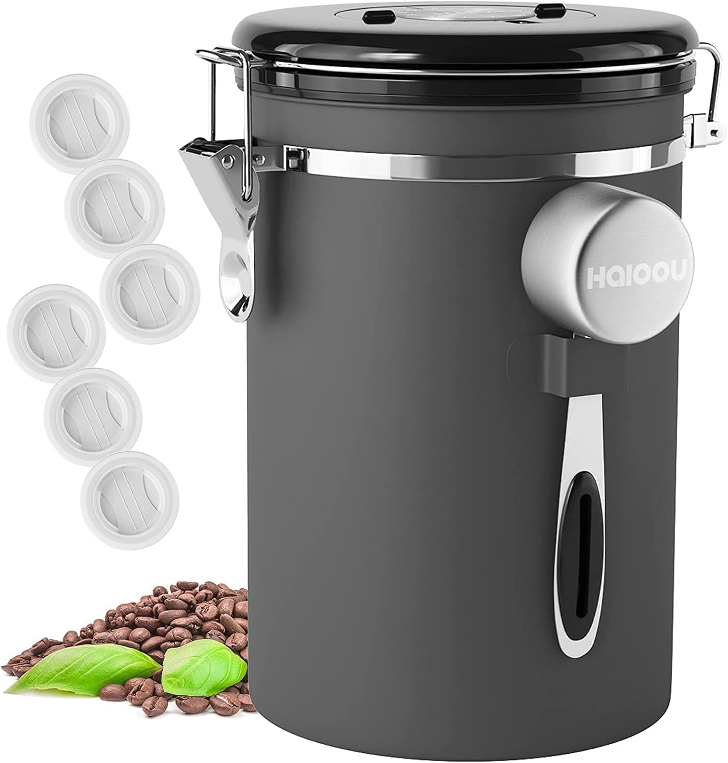 HAIOOU Airtight Coffee Canister 22oz Stainless Steel with Scoop and Valve