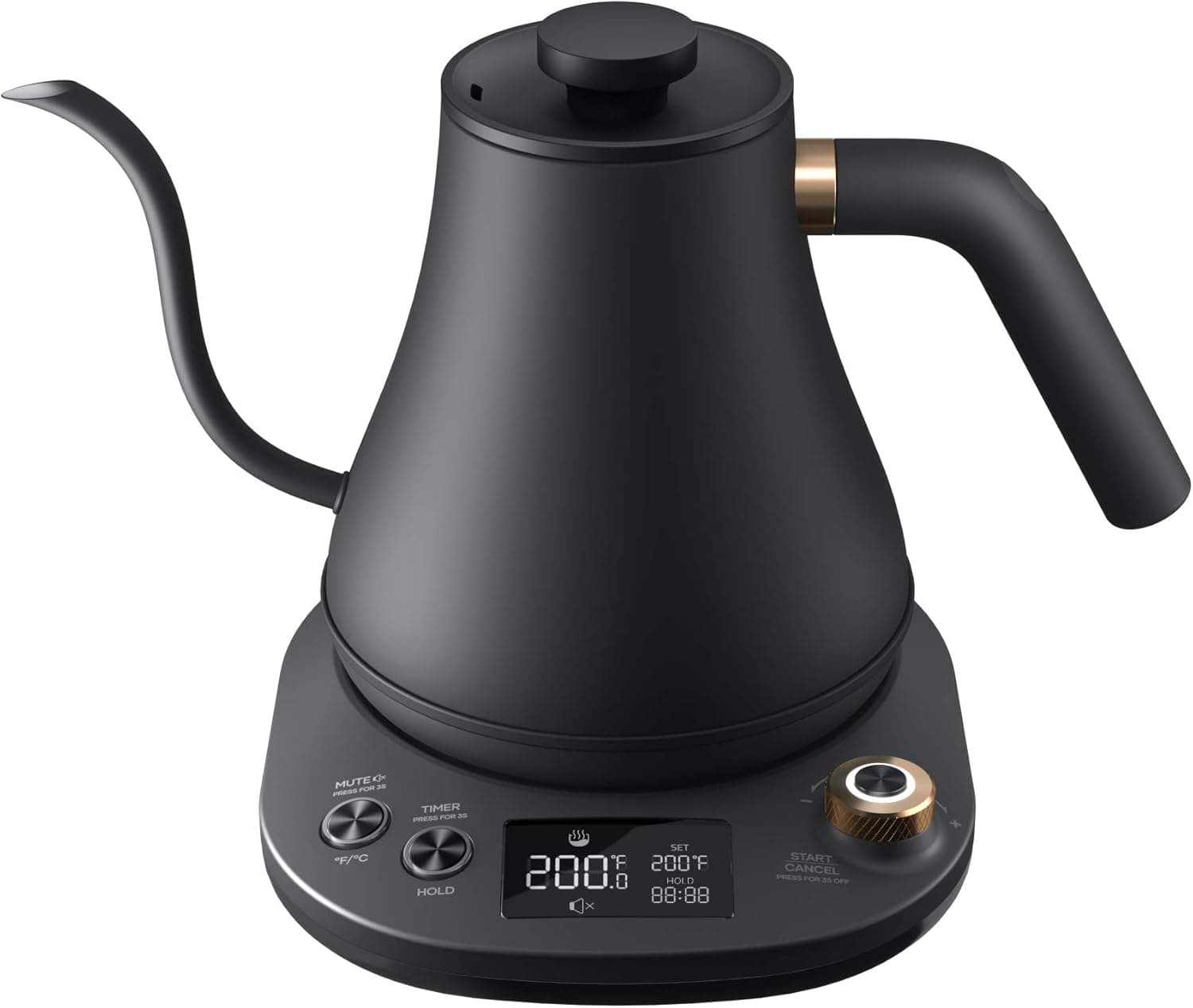 Gooseneck Kettle Temperature Control 0.8L Built-in Stopwatch (Matte Black)