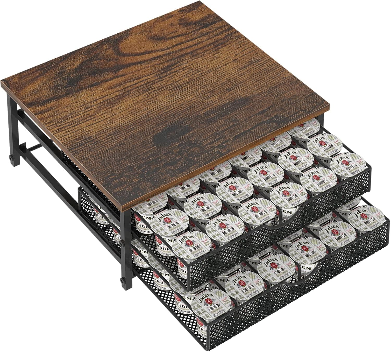 Coffee Pod Holder for Counter, 72 Capacity K Cup Storage Drawer with Sliding Baskets, Black