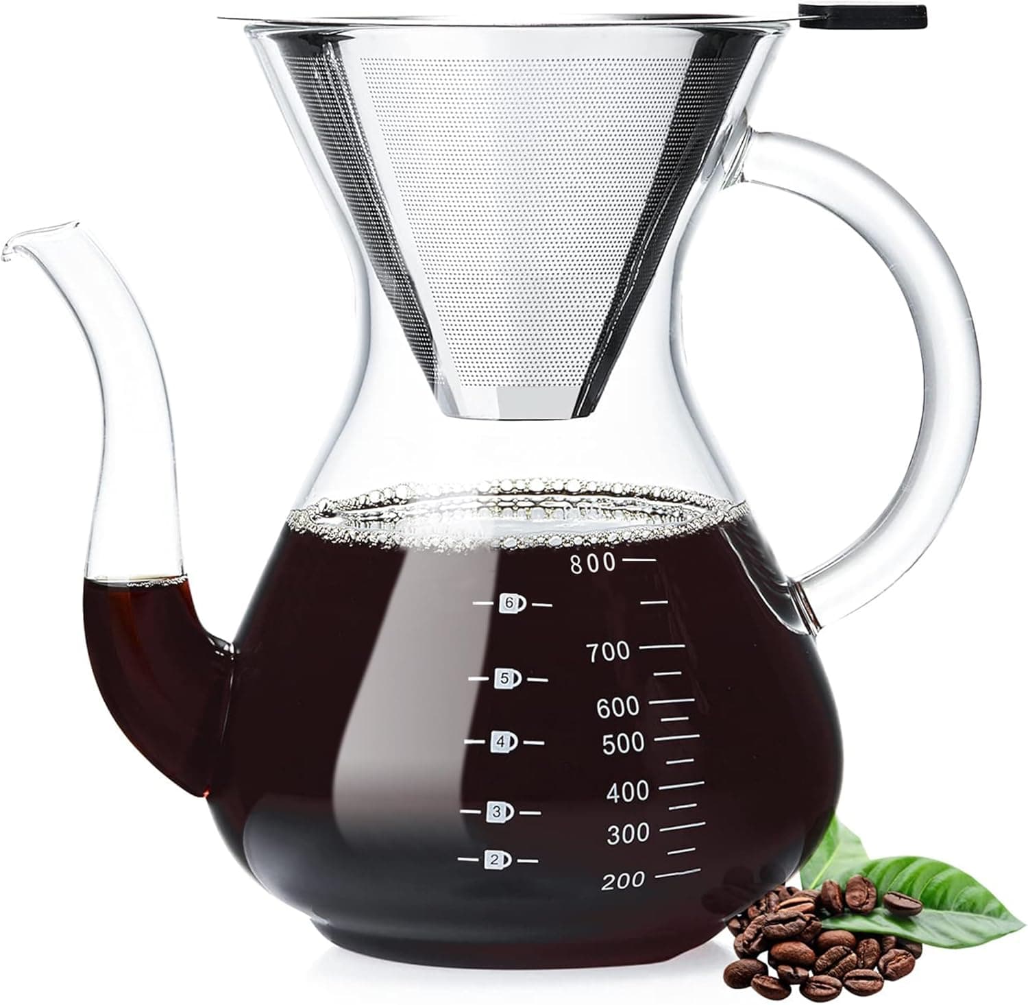 Unbreakable Pour Over Coffee Maker with Double Stainless Filter, 27oz