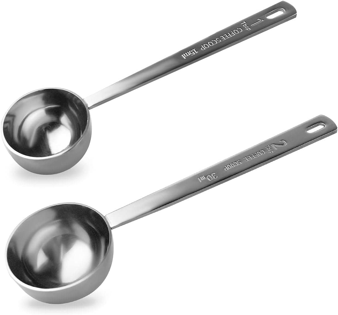 2 Pcs Coffee Scoop 18/8 Stainless Steel 1 Tbsp & 2 Tbsp Long Handle Set
