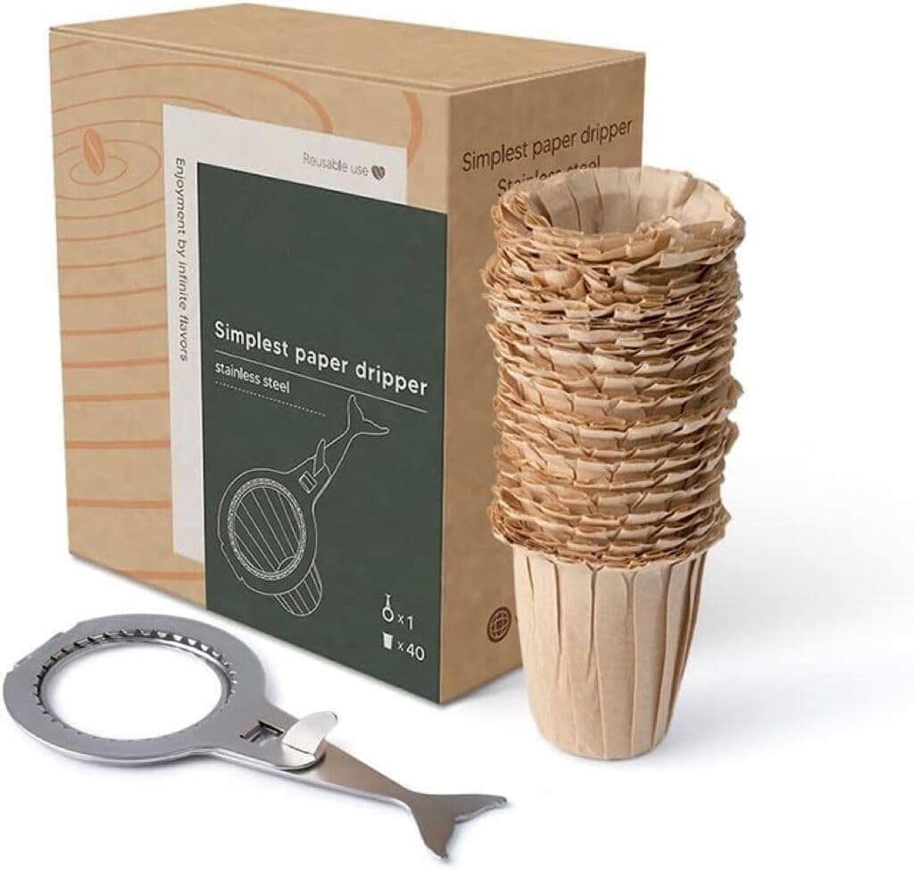 Coffee Dripper Filter Reusable, Permanent Stainless Steel Single-Cup + 40 Filter Bags