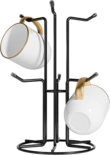 HULISEN Mug Tree for Large Cups, 6 Hook Countertop Coffee Mug Holder, Black
