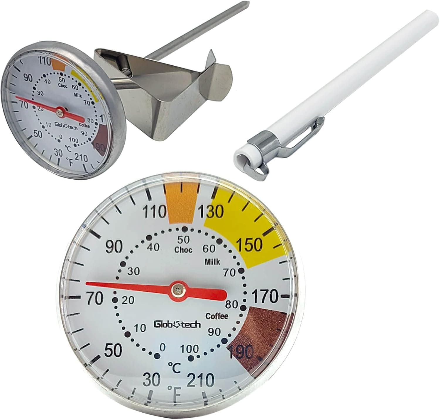 Milk Frothing Thermometer for Coffee Chocolate 2" Dial 5" Stem Stainless Steel