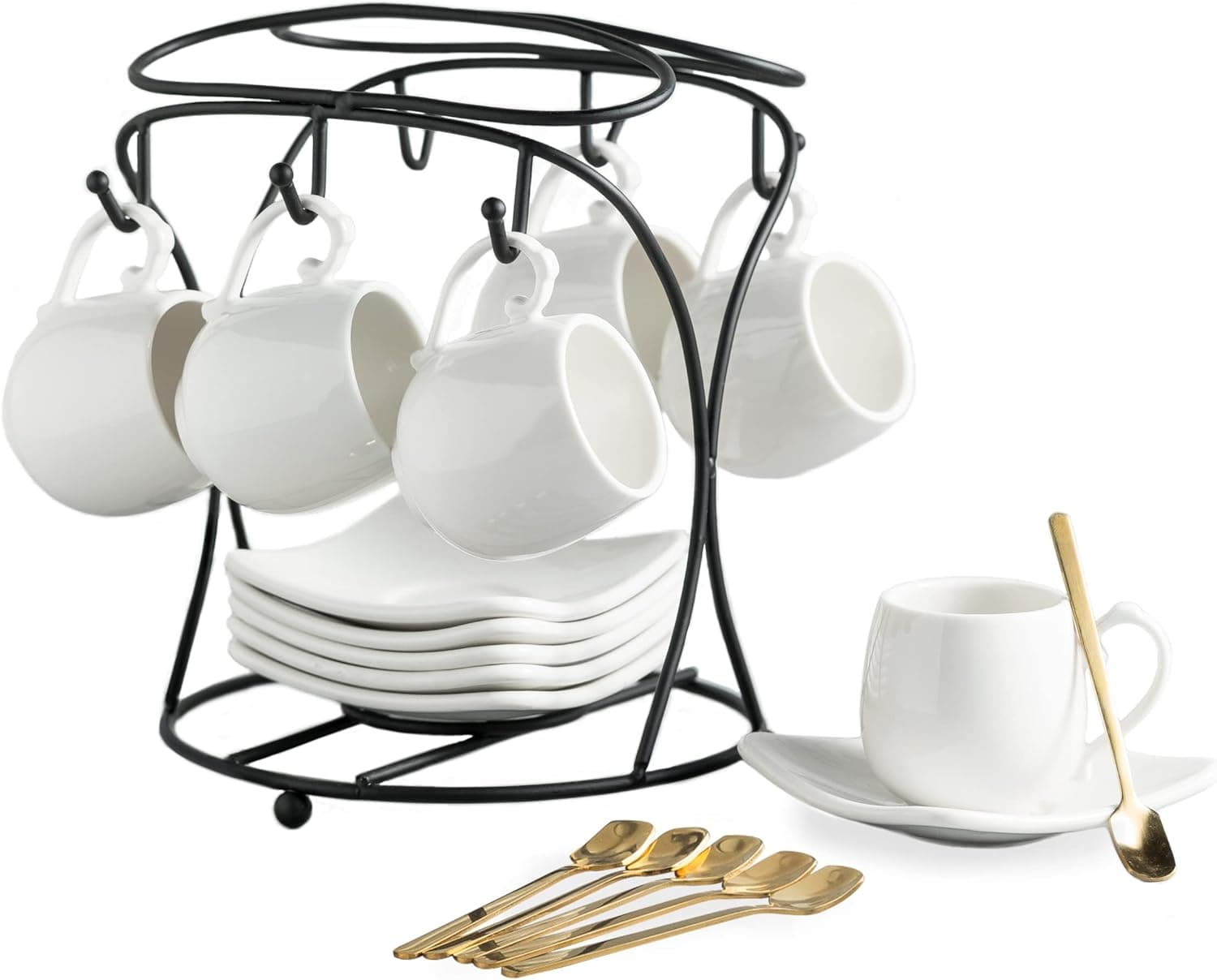 LYEOBOH Espresso Cups with Saucers Set of 6, Porcelain, 3 oz