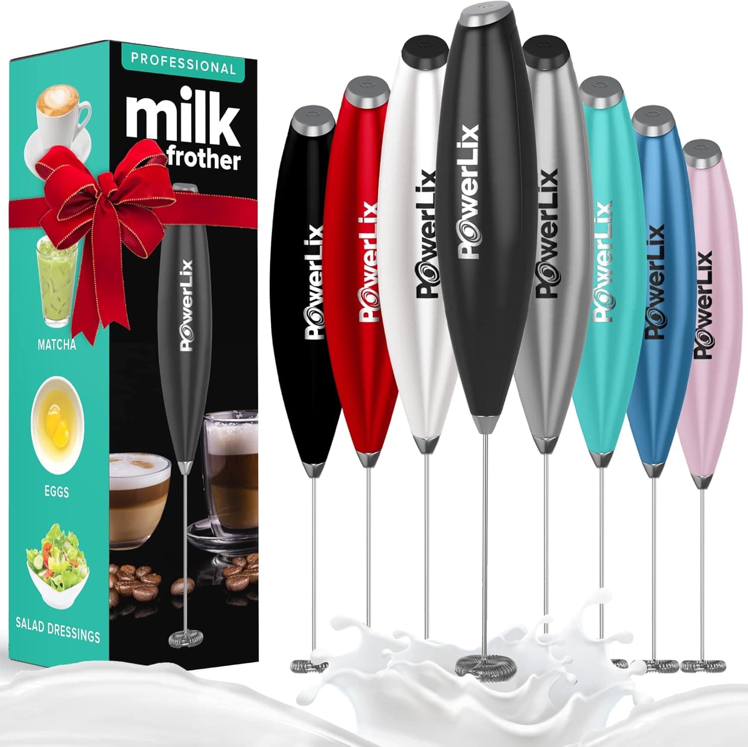 PowerLix Milk Frother Handheld Battery Operated (Metallic Black)