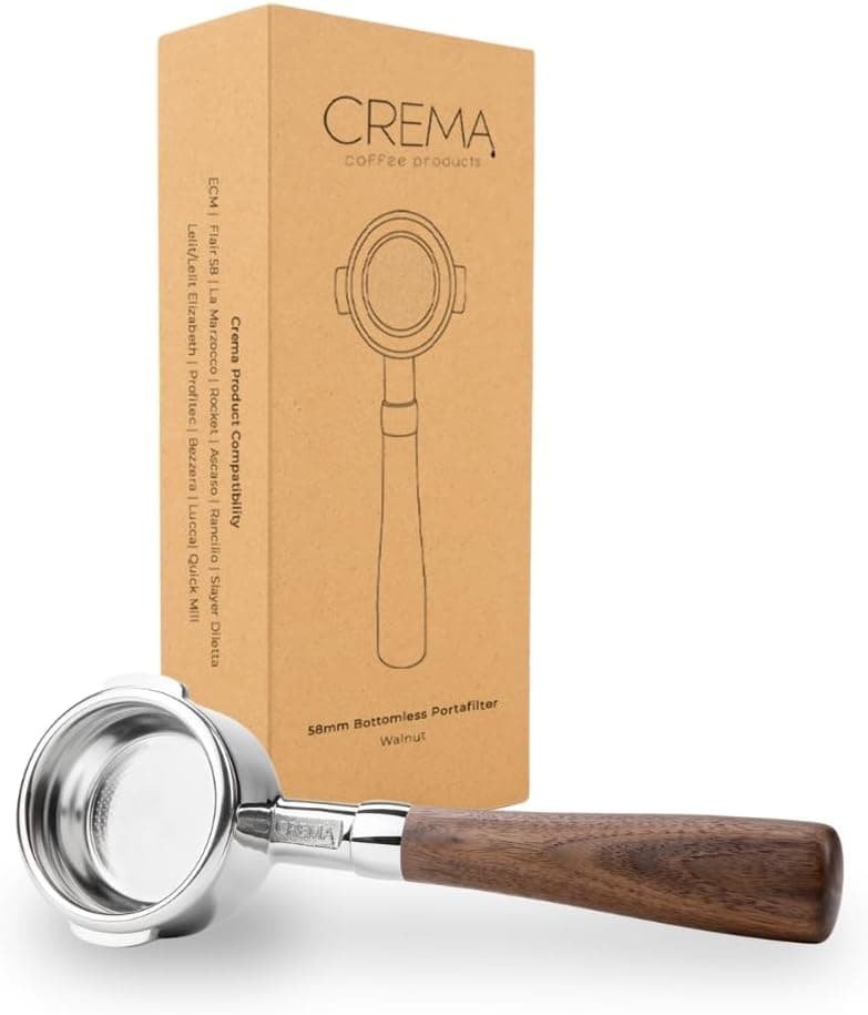 CREMA Coffee Products 58mm Bottomless Naked Portafilter (Breville) Walnut