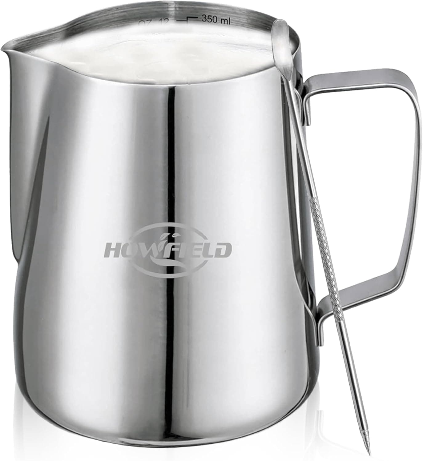 HOWFIELD Milk Frothing Pitcher 12oz 304 Stainless Steel w/ Art Pen