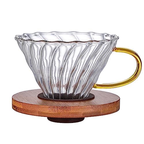 Gute Glass Pour Over Coffee Dripper 1-4 Cups with Bamboo Stand & Handle | Spiral Inner Design,Heatproof Glass,No Plastic Contact,Detachable for Easy Clean,Fits Most Mugs & Carafes,Home Office