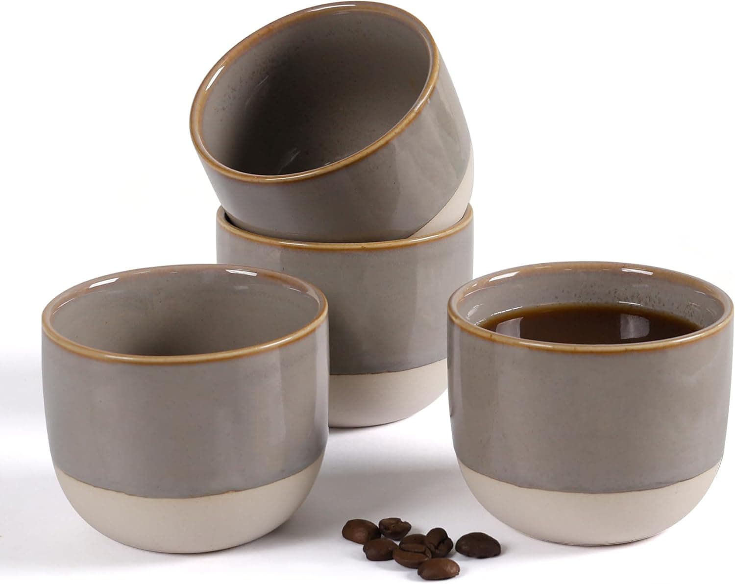 ZEBERBO Ceramic Espresso Cups Set of 4, Double Walled, Grey
