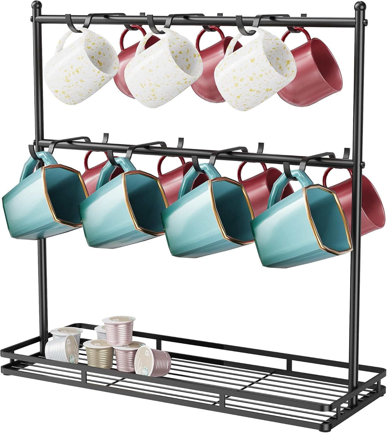 OROPY Coffee Mug Holder for Countertop, Mug Tree Rack with Heavy Duty Base, 14-Hook 2 Tier