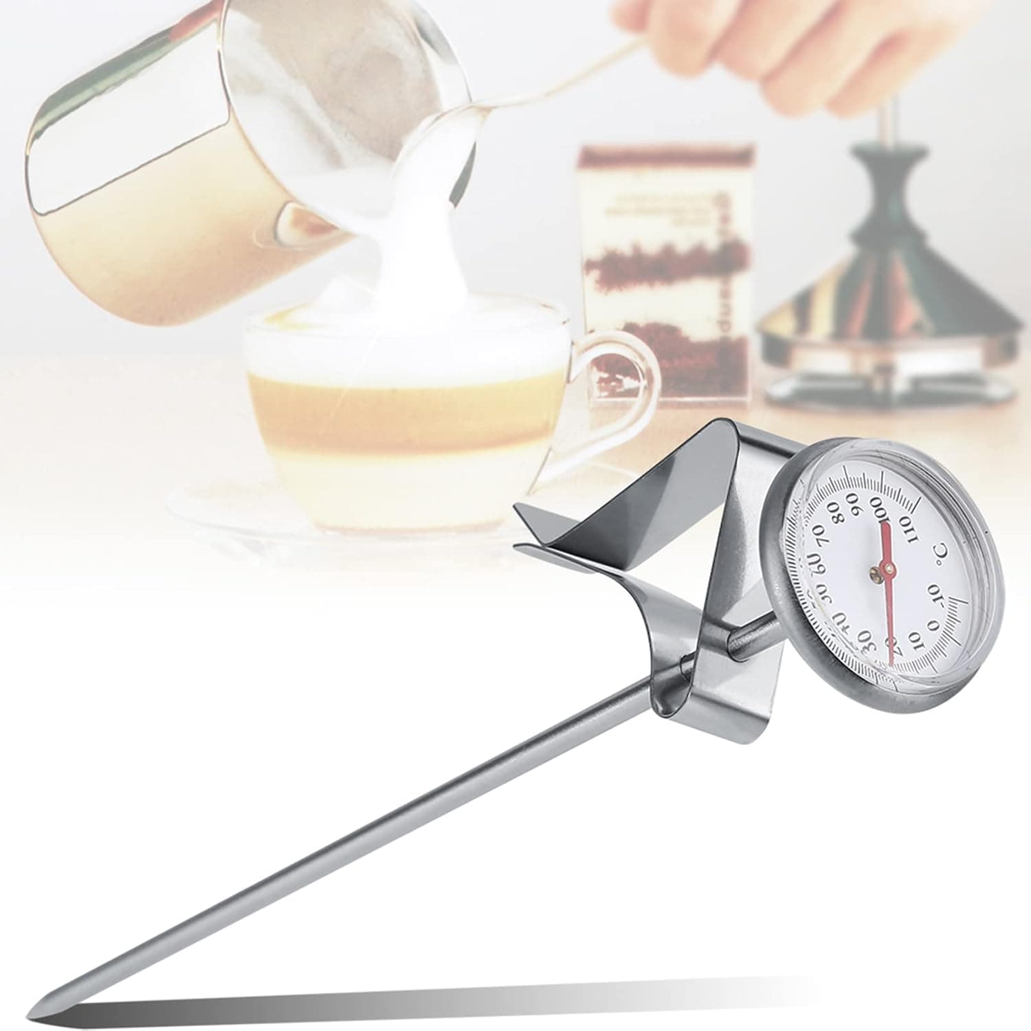Milk Thermometer Barista Dial Thermometer with Stainless Steel Probe and Clip