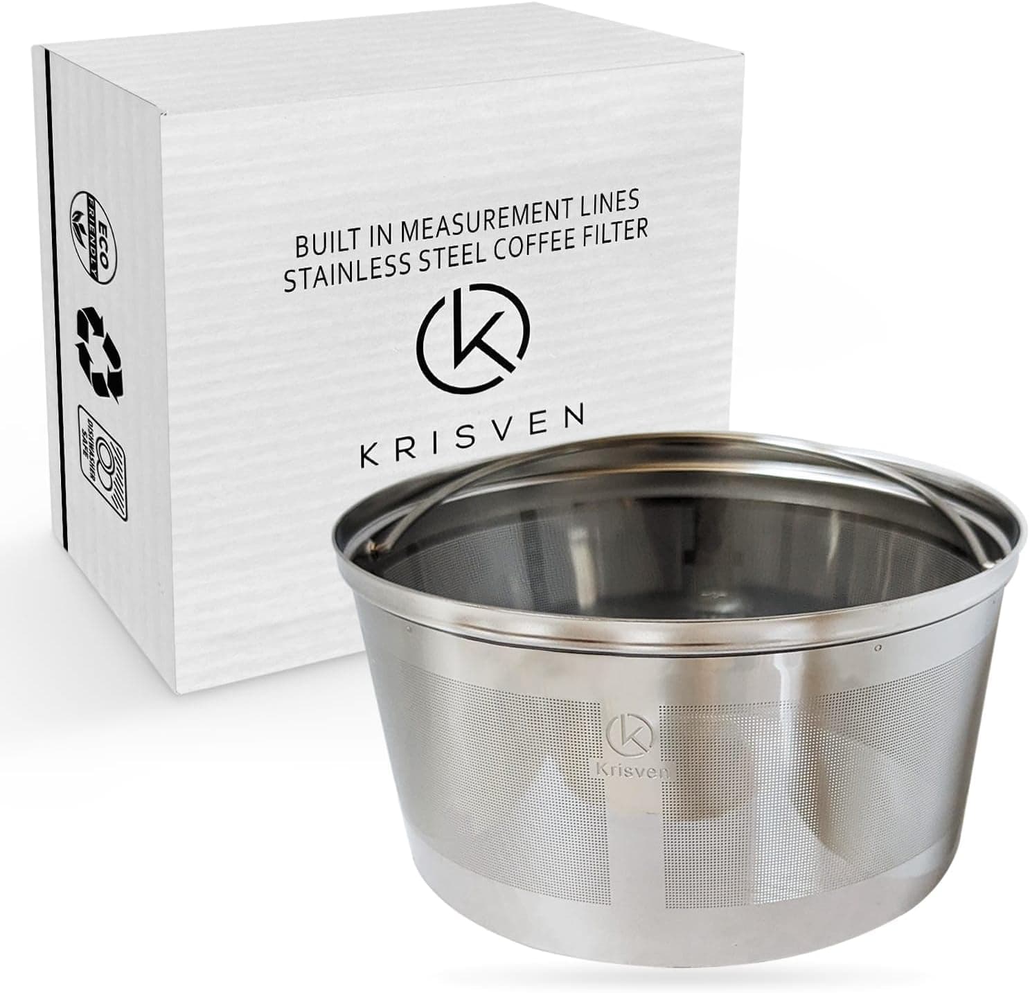 Reusable Coffee Filter Basket with Measurement Lines, Stainless Steel Permanent