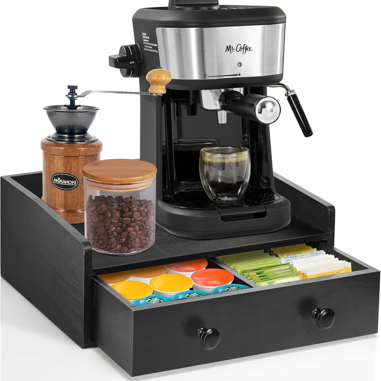 Countertop Coffee Bar Organizer with Coffee Pod Drawer, K Cup Organizer, Coffee Machine Stand