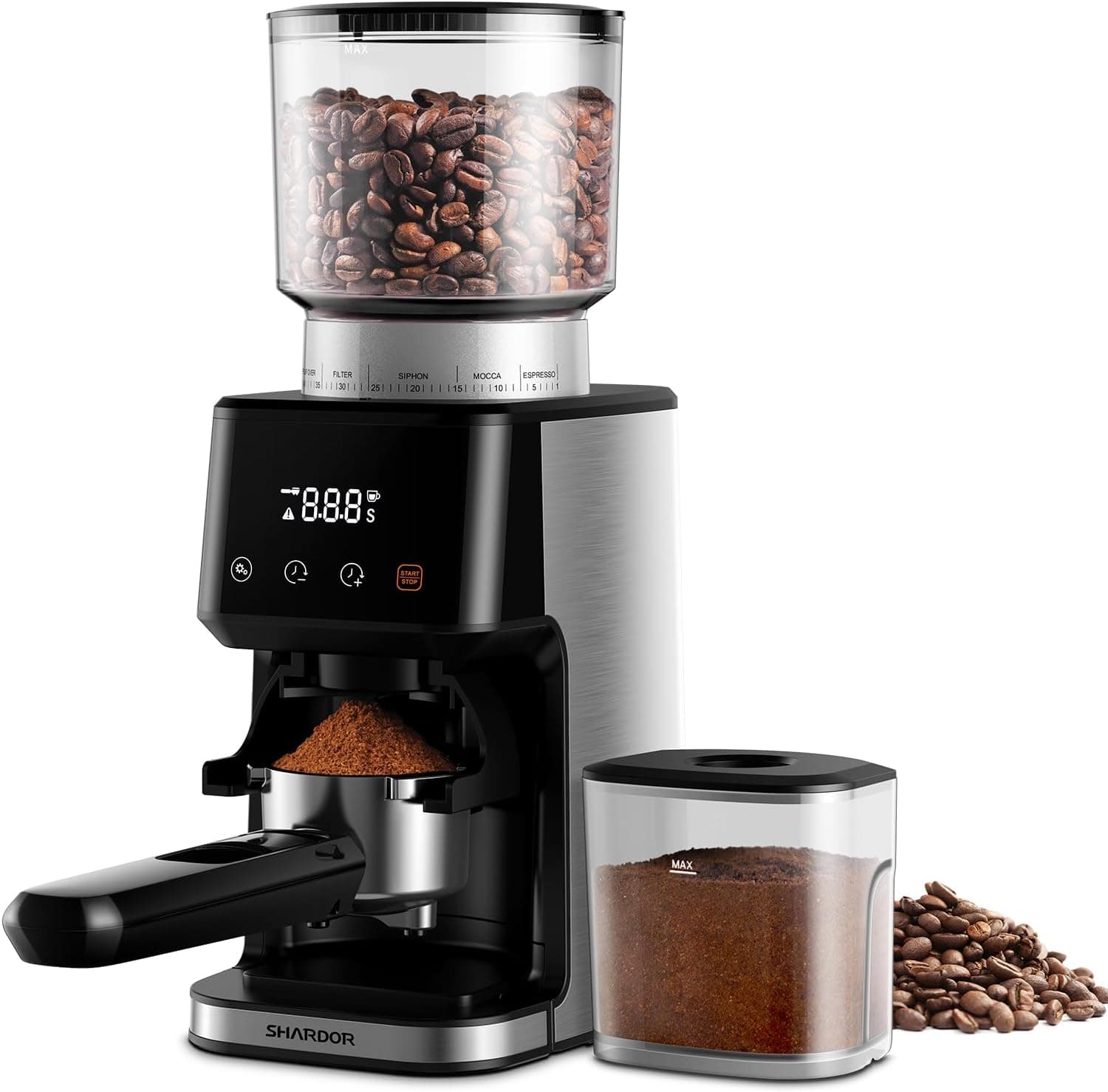 SHARDOR Conical Burr Espresso Grinder, 51 Settings, Brushed Steel