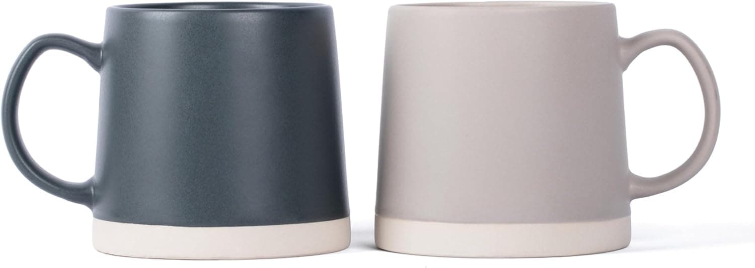 HONED Ceramic Large Coffee Mug Set of 2, 16 oz Handcrafted Stoneware