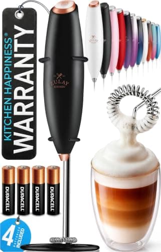 Zulay Kitchen Powerful Milk Frother Wand With Duracell Batteries - Ultra Fast Handheld Drink Mixer - Electric Whisk Foam Maker for Coffee, Lattes, Cappuccino & Matcha - Z1 Motor - Black & Copper