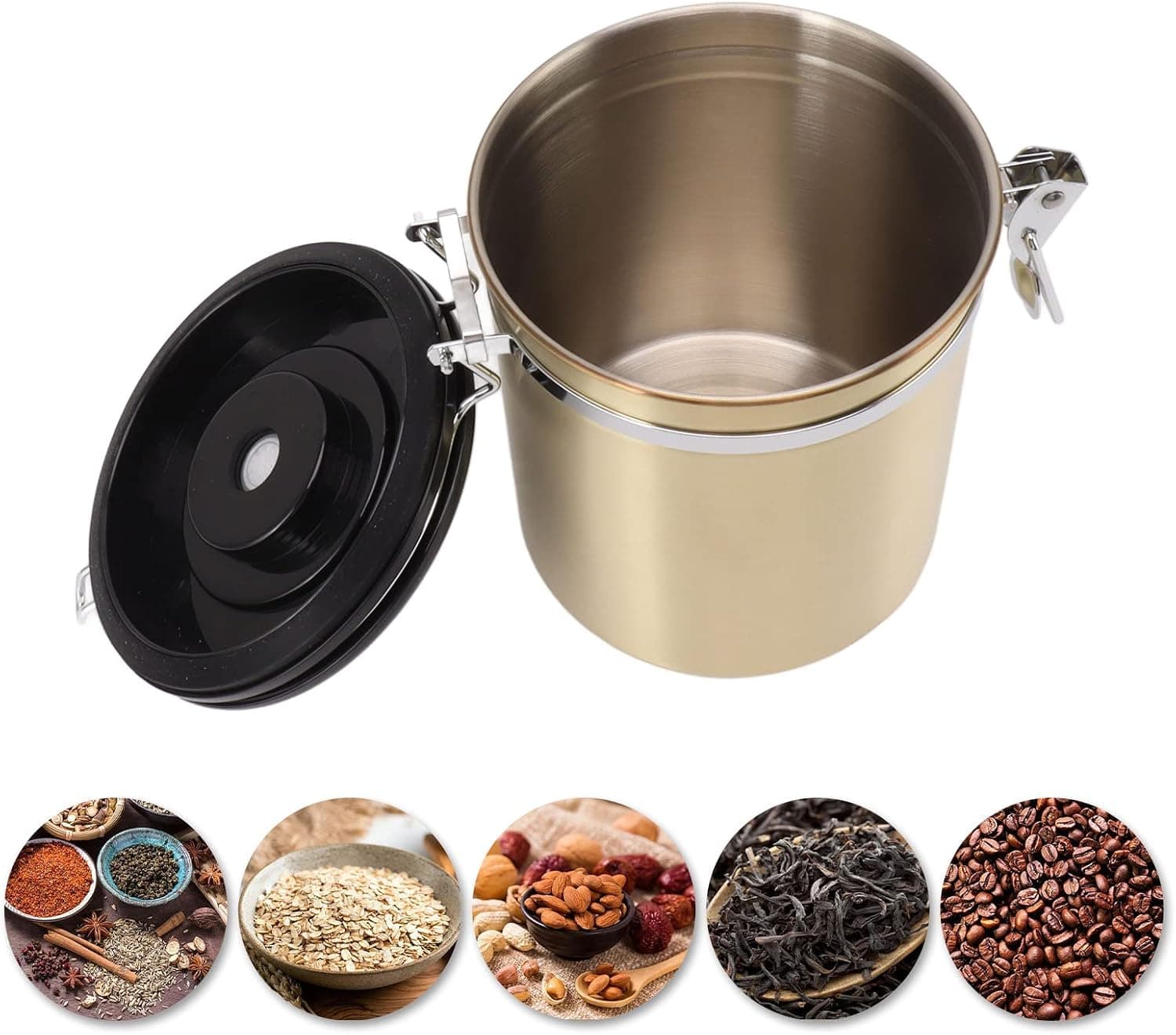 Airtight Coffee Canister, Stainless Steel with Date Tracker & Spoon (1.5L)