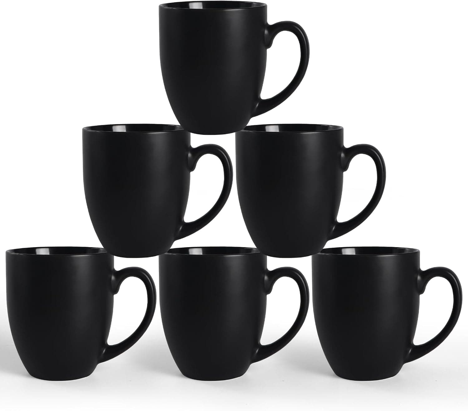 Serwrsw 16 OZ Black Stoneware Mugs Set of 6, Large Ceramic Coffee Cups