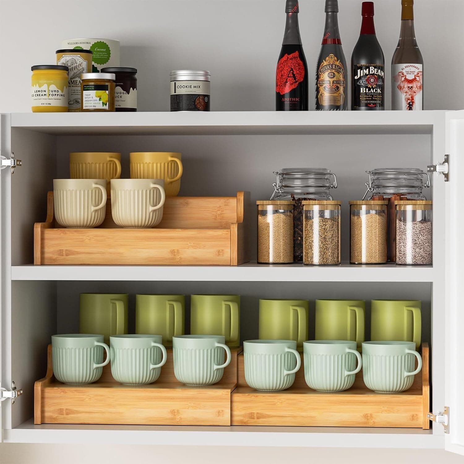 Hongtamoya 2-Tier Expandable Coffee Mug Holder, Bamboo Mug Cup Rack