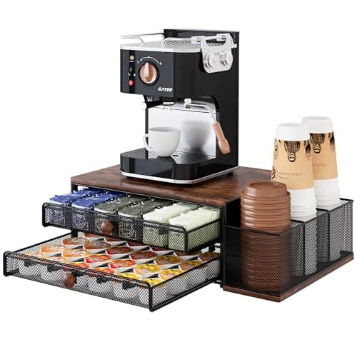 IZLIF Coffee Bar Organizer, 60 Capacity K Cup Organizer for Countertop, 2 Tier Sliding Coffee Pod Storage Drawer with Disposable Cup & Lid Holder, Black