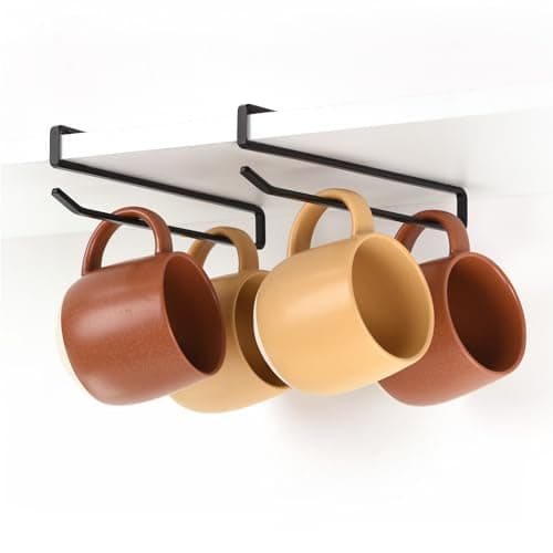xympo Coffee Mug Hanger for Cabinet, Clip-On Shelf, for Cups, Utensil, Tumbler Lid, Screwless Install (Pack of 2), Fits Shelves up to 3/4"