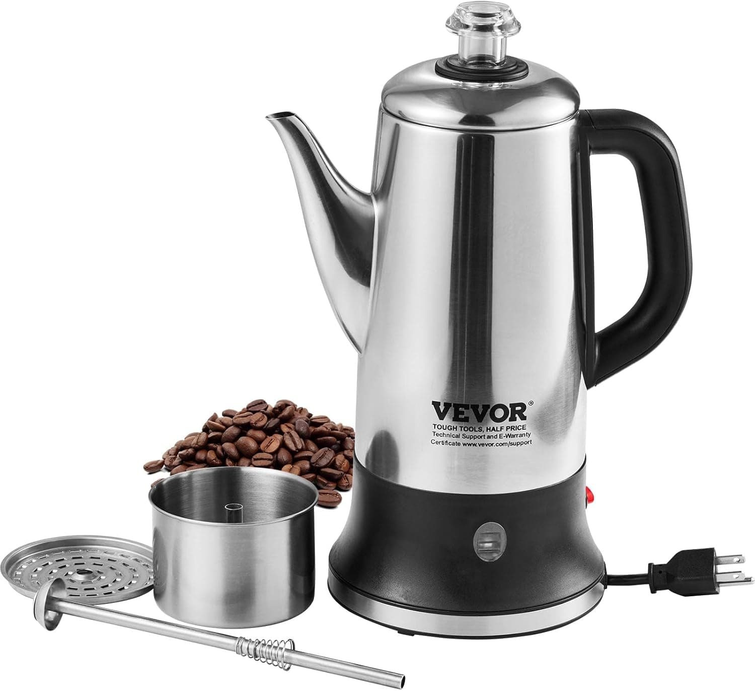 VEVOR 12-Cup Electric Percolator Coffee Pot, 304 Stainless Steel