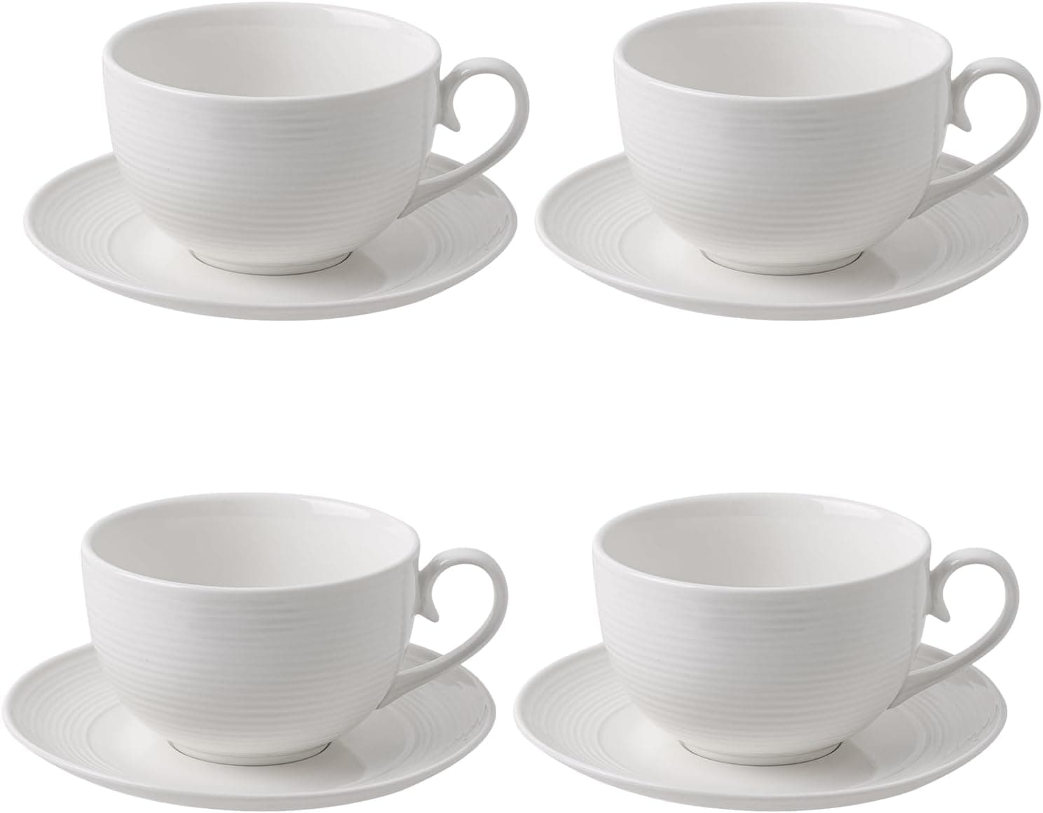 Feenmai 12 oz Cappuccino Cups with Saucers, Ceramic Espresso Coffee Cups Set of 4, White