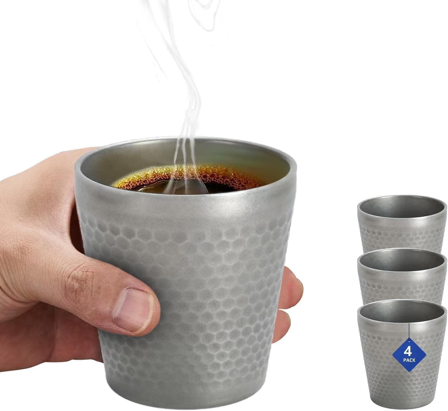 JDHAVMOS Stainless Steel Espresso Cup 4pcs Set, Double Wall, 6 oz