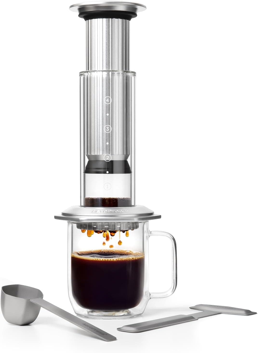 AeroPress Premium Coffee Press, Glass, Stainless Steel & Aluminum, Silver