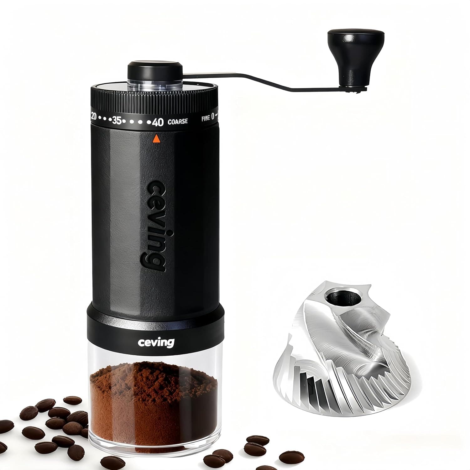 CEVING 60g Large Capacity Manual Coffee Grinder, 40 Settings