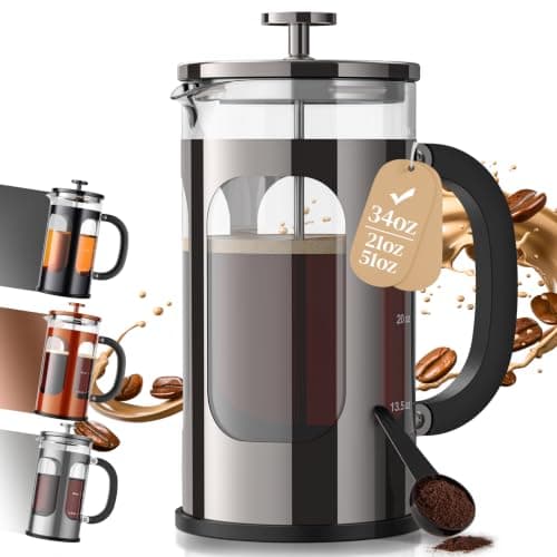 Veken 34oz French Press Coffee Maker, No Plastic Touching Cafe,1 L Cafetera | Thickened Glass Stainless Steel Brewer, Cold Brew Pot for Kitchen,Travel,Camping,Tea,Gifts,Bar Accessories, Decor,Dark Pewter